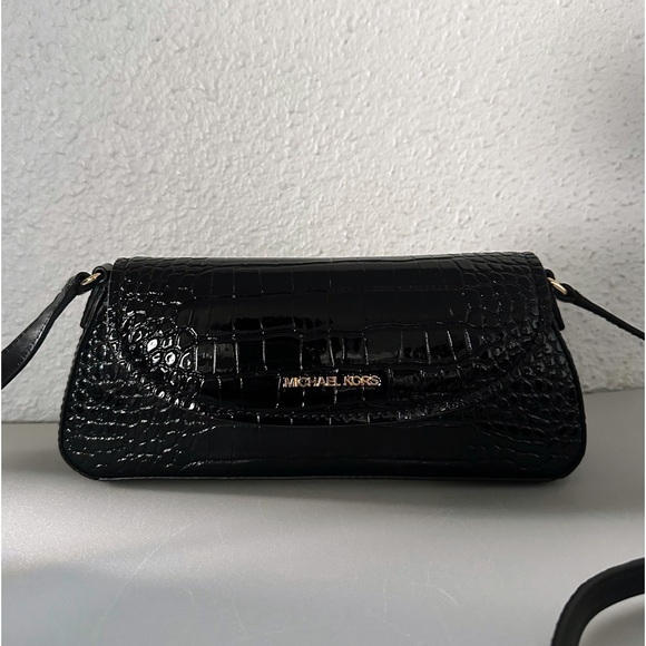 NWT‎ MICHAEL MICHAEL KORS KATYA MEDIUM FLAP CROSSBODY CROC-EMBOSSED IN BLACK - Picture 6 of 11